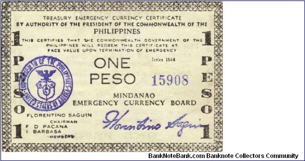 S-523c Mindanao 1 Peso note. I will sell or trade this note for Philippine or Japan occupation notes I need. Banknote