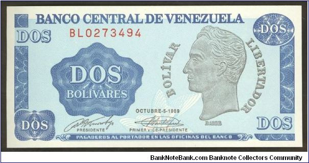 Venezuala 2 Bolivares 1989 P69. Banknote