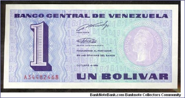 Venezuela 1 Bolivar 1989 P68. Banknote