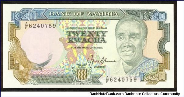 Zambia 20 Kwacha 1989 P32. Banknote