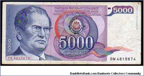5000 Dinara
Pk 93a Banknote