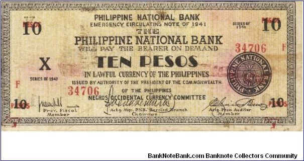 S-627a RARE Negros Occidential 10 Pesos note. I will sell or trade this note for Philippine or Japan occupation notes I need. Banknote