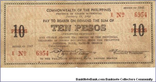 S-639 RARE Negros Occidential 10 Pesos note. I will sell or trade this note for Philippine or Japan occupation notes I need. Banknote