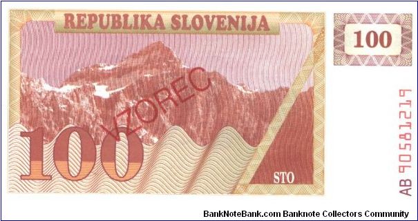 Reddish brown and violet on orange and light violet.

Specimen overprint: VZOREC Banknote