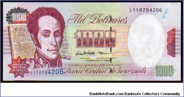 1000 Bolivares
Pk 78b

(10-02-1998) Banknote