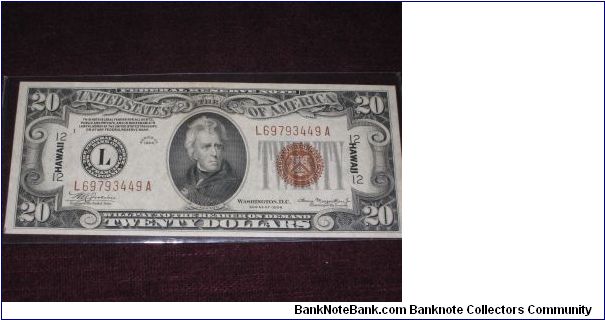 1934 $20 Hawaii silver certificate (FR 2304) Banknote