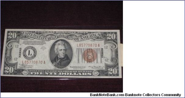 1934 A $20 Hawaii silver certificate (FR 2305) Banknote