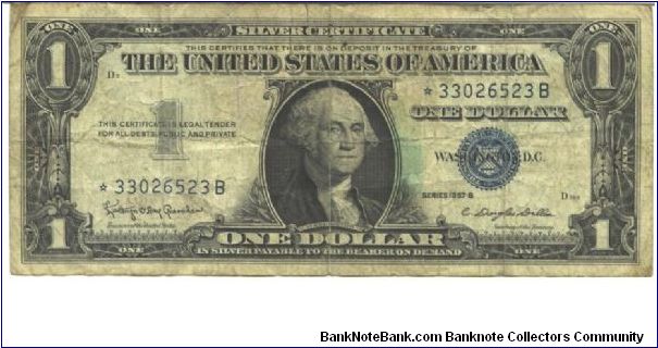 1957B Star Note
Silver Certificate Banknote