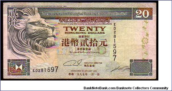 20 Dollars
Pk 201
-----------------
01-01-1985
-----------------
The Hong Kong and Shanghai Banking Corporation Limited
----------------- Banknote