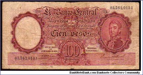 100 Pesos__
Pk 267a__

L.12155 
of 28-03-1935
 Banknote