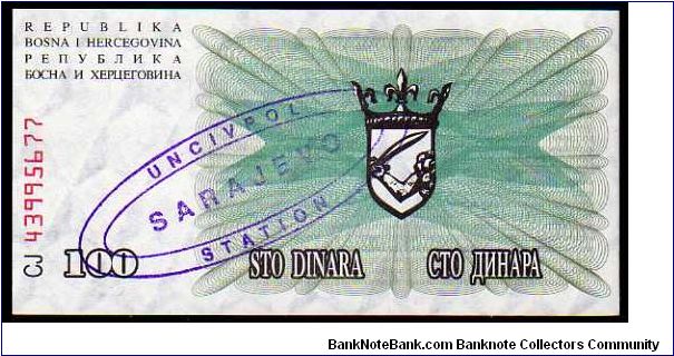 100 Dinara__
Pk NL__

Ovpt - Uncivpol Sarajevo Station
 Banknote