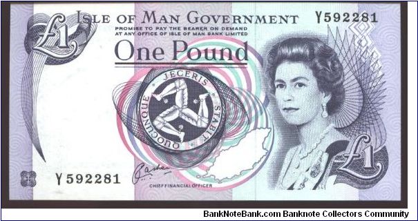 Purple on multicolour underprint. Back like #25.

Tynwald Hill on back.

Signature 6 Banknote