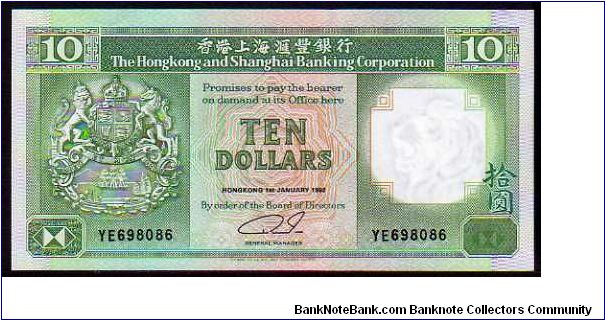 10 Dollars
Pk 191a
-----------------
01-01-1992
-----------------
The Hong Kong and Shanghai Banking Corporation
----------------- Banknote