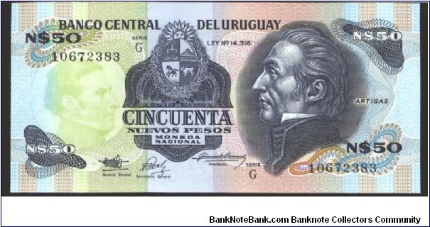 Like #61 but J. G. Artigas portrait printed in watemark area.

Series G 1989

Signature title 1 Banknote