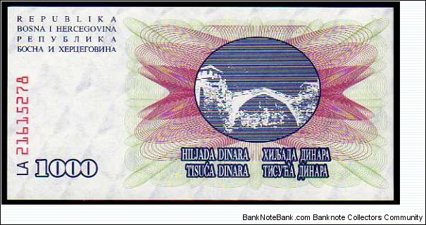 Banknote from Bosnia year 1992