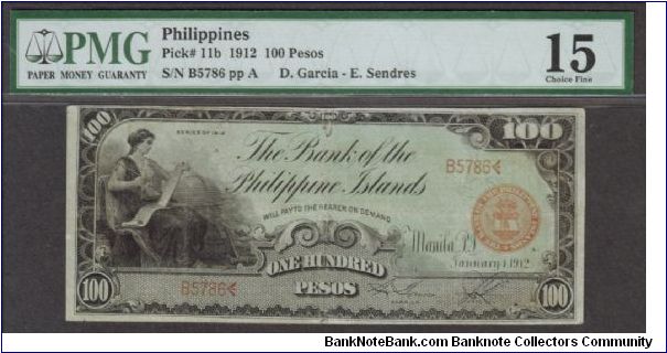 p11b 1912 100 Peso Bank of the Philippine Islands Banknote