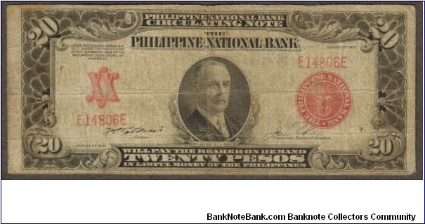 p59 1937 20 Peso Philippine National Bank Circulating Note Banknote