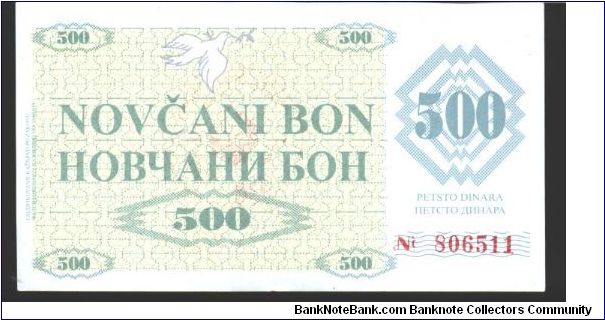 Pale greenish-grey on gray and yellow underprint.

B) Circular red handstamp: FOJNICA on back. Banknote