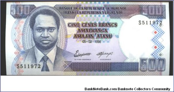 Gray and violet on multicolour underprint. Nayive painting at left. Back blue on multicolour underprint, bank building at center, arms at right. 

Watermark: Ox

A) 05.02.1995 Banknote