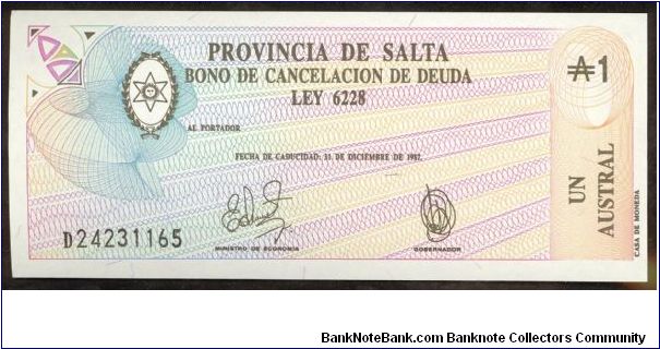 Argentina 1 Austral (regional issue)1987 S2612. Banknote