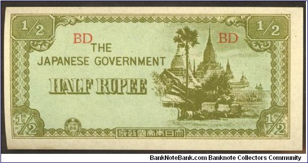 Burma Japanese Occupation Half Rupee 1942 P13b Banknote