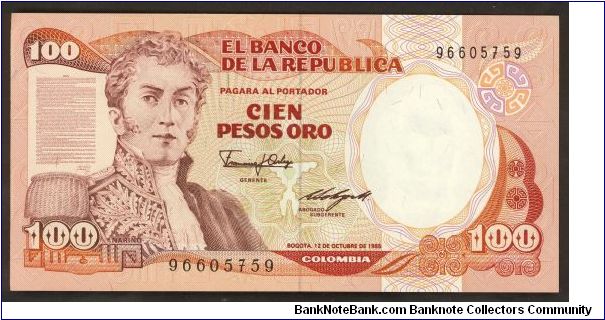 Columbia 100 Pesos 1985 P426. Banknote