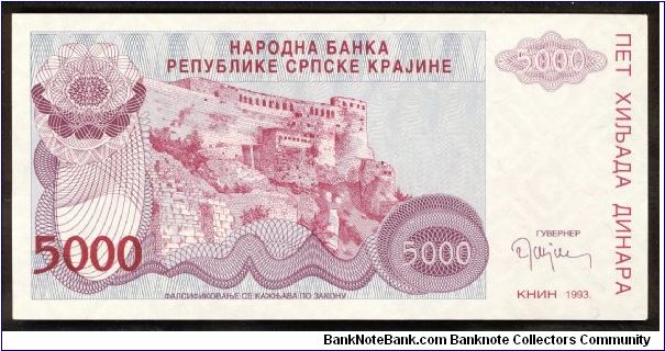 Croatia - Republic of Serbian Krajina 5000 Dinara 1993 PR20a. Banknote