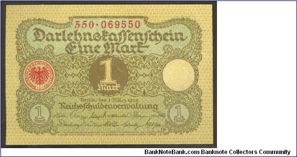 Germany 1 Mark 1920 P58. Banknote