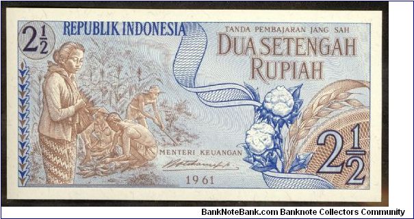Indonesia 2 and a half (2.5) Rupiah 1961 P79 Banknote