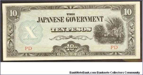 Philippines - Japanese  Occupation -  10 Pesos 1942 P108a. Banknote