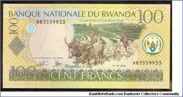 Rwanda 100 Francs 2003 P29. Banknote