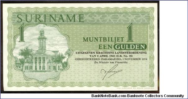Suriname 1 Gulden 1974 P23d. Banknote