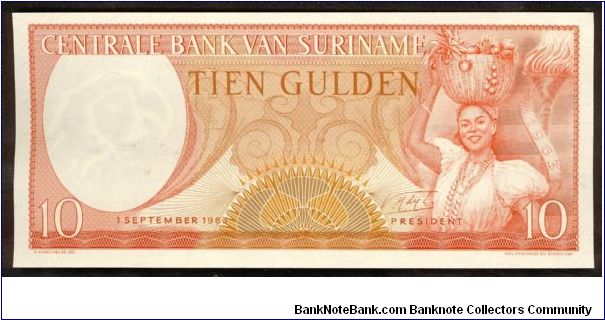 Suriname 10 Gulden 1985 P121. Banknote