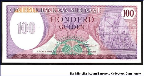Suriname 100 Gulden 1985 P128b. Banknote