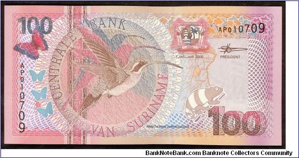 Suriname 100 Gulden 2000 P149. Banknote