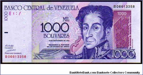 1000 Bolivares
Pk 79

(10-09-1998) Banknote