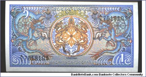Similar to #5

Blue on multicolour underprint. Royal emblem between facing dragons at center. Simtokha Dzong palace at center on back.

2 signature varieties. Banknote