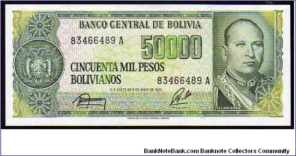 5 Centavos de Bolivanos__
Pk 196__

Ovpt 1987 on 50'000 Pesos Bolivanos
 Banknote