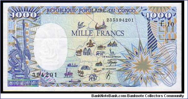 *CONGO REPUBLIC*
__

1000 Francs__
pk# 10a__01.01.1991
 Banknote