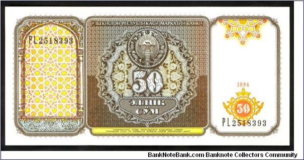 Uzbekistan 50 Sum 1994 P78. Banknote