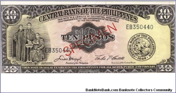 PI-136 Philippine 10 Pesos Specimen note. Banknote