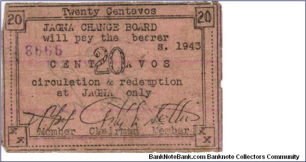 BOH-473a Bohol 20 centavos note. Banknote