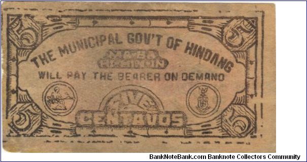 LEY-171 RARE Leyte 5 centavos note. Banknote