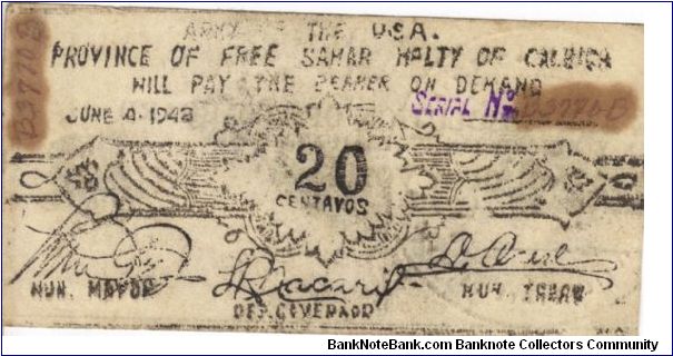 SMR-273 Samar 20 centavos note. Banknote