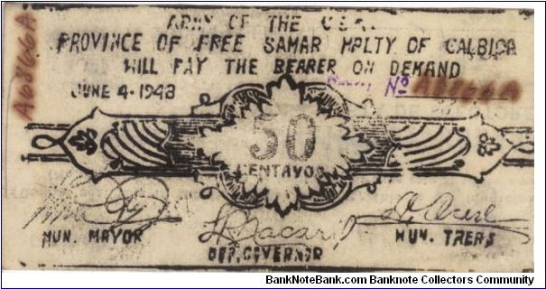 SMR-274 Samar 50 centavos note. Banknote