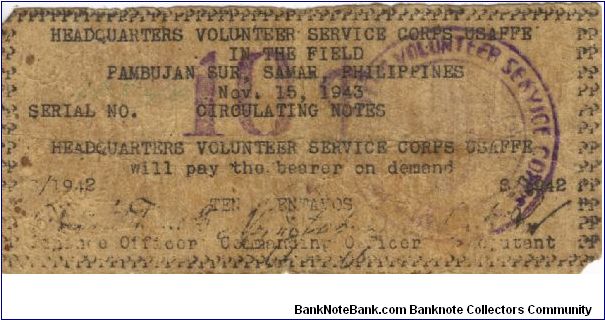 SMR-632a Samar 10 centavos note. I will trade this note for Philippine or Japan occupation notes I need. Banknote