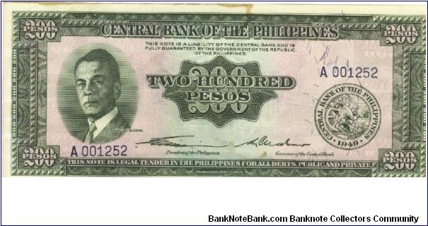 Entlish Series 200 Pesos note. Banknote