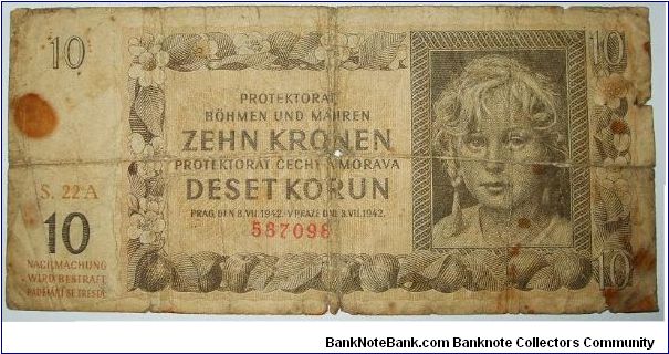 bohemia und moravia 10 korun. nazi ocupation. Banknote