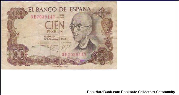 CIEN PESETAS
MADRID 17 de NOVEMBRE de 1970 Banknote