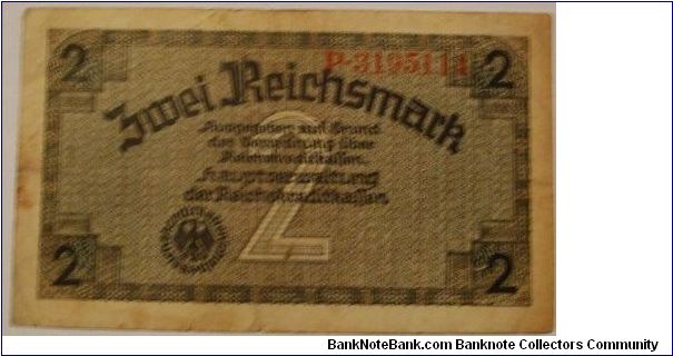 2 mark nazi ocupation in europe. 7 digits Banknote